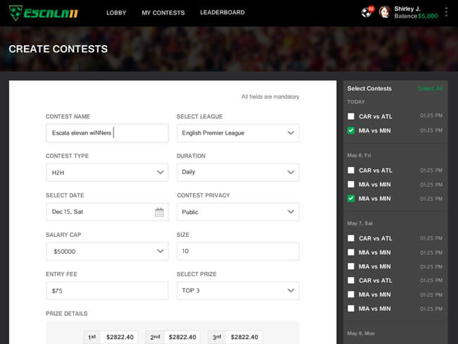 daily fantasy football website development for brazil by Vinfotech