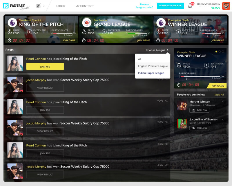 fantasy sports software with social features by Vinfotech