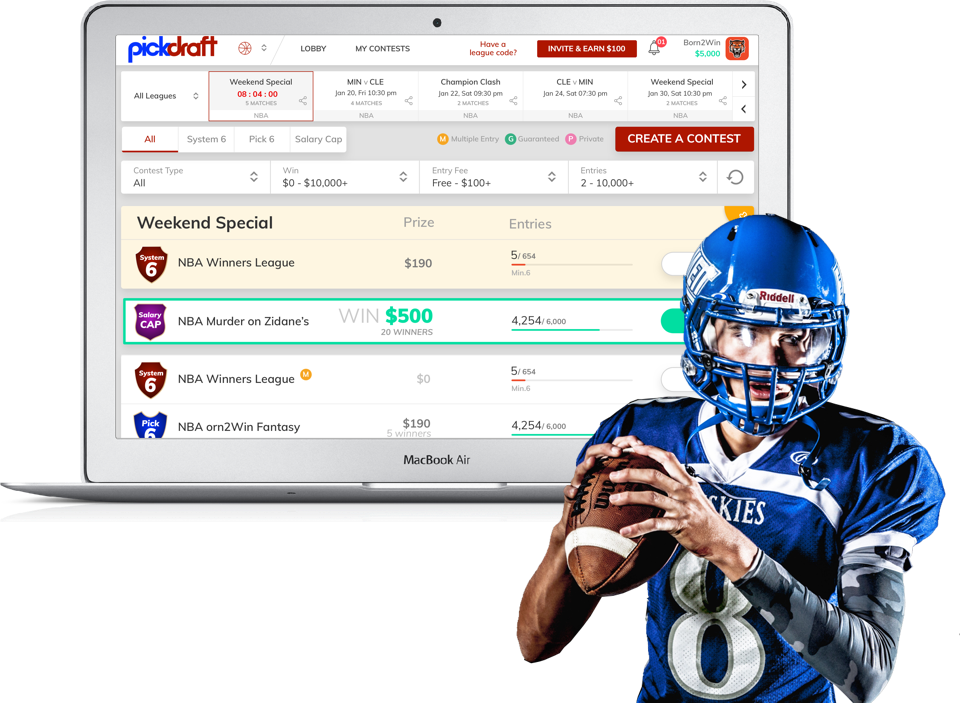 Pickdraft daily fantasy sports platform for NFL, NBA & MLB by vinfotech